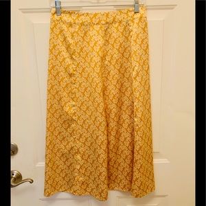 LOFT Yellow Floral Midi Skirt Sz 2 NWOT
